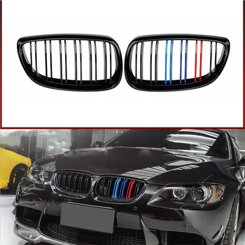 

Tefanball A Pair Gloss Black Car 2 Slat Line Front Kidney Grille Grills For BMW E92 E93 3-Series M3 Coupe Convertible 2006-2009