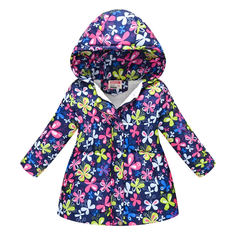 Куртка для девочек; хлопковая куртка с принтом для маленьких девочек; теплая верхняя одежда для девочек на холодную зиму; детская верхняя одежда с капюшоном; детская одежда
