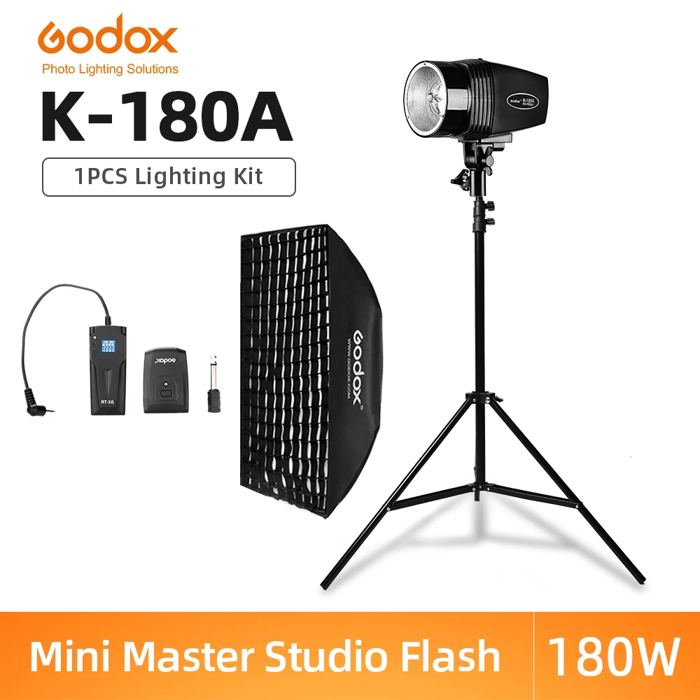 Godox K-180A 180Ws Photography Studio Flash Strobe Light + 50 x 70cm Gird Softbox + 180cm Light Stand + RT-16 Trigger Flash Kit