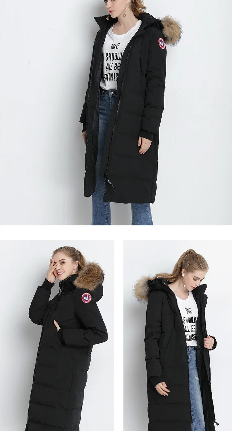Tcyeek/зимнее пуховое пальто женская брендовая одежда корейская длинная куртка-пуховик на утином пуху плотное теплое пальто с капюшоном из меха енота Hiver 8726