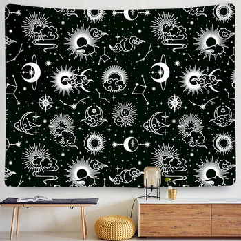 

Moon starry tapestry Black white indian mandala sun moon starry sky dormitory yoga blanket wall hanging NewYear decorations 2021