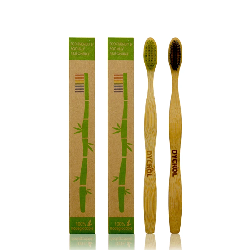 2 шт.) DYCROL Bamboo Зубная щетка экологически чистая биоразлагаемая древесная щетина - Цвет: 2pcs mix