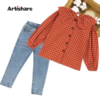 

2020 Newest Kids Clothes Plaid Blouse + Jeans Girl Clothes Casual Style Girls Sets Clothing Spring Autumn Kids Tracksuit