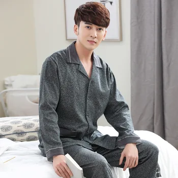 

Men Pajamas Spring And Autumn Long Sleeve Pure Cotton Large Size Middle Aged And Elderly People Autumn And Winter Thin Cotton Da