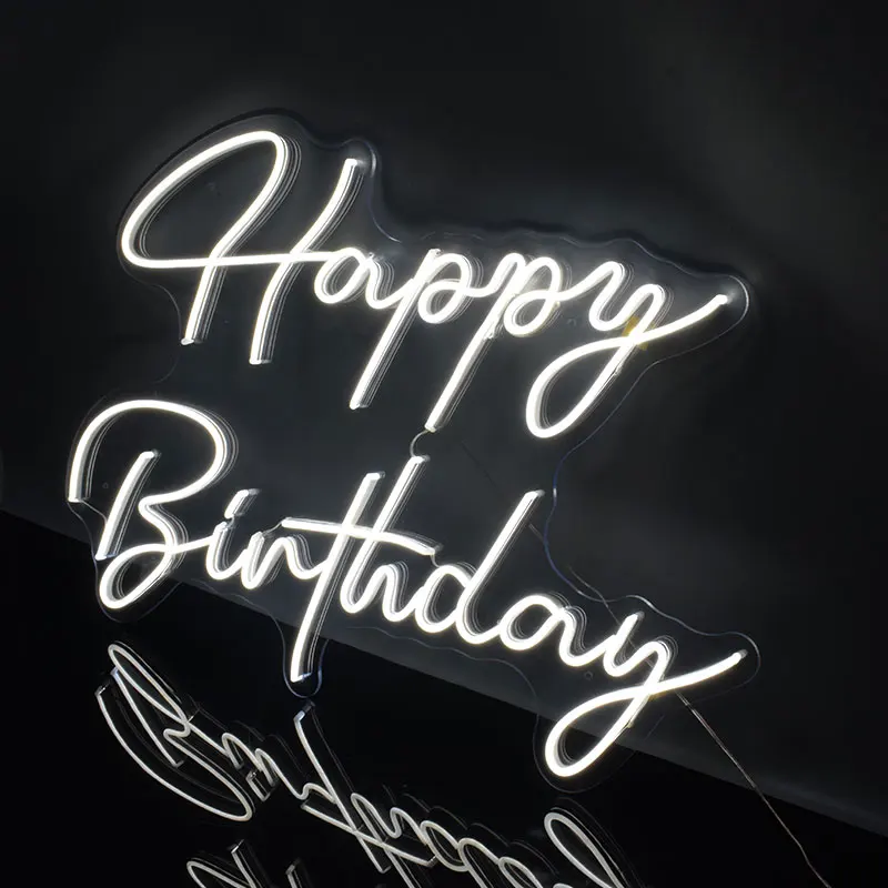 

Custom Logo Happy Birthday 3D Led Flex Transparent Acrylic Plexiglass Neon Sign Light Letter Board Party Background Decor