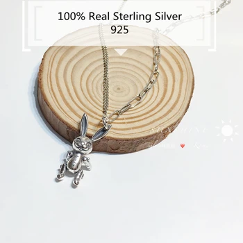 

Retro 100% 925 Sterling Silver Rabbit Pendant Vintage Thai Silver Necklace BF Dongdaemun Fine Personality Animal For Men Jewelry