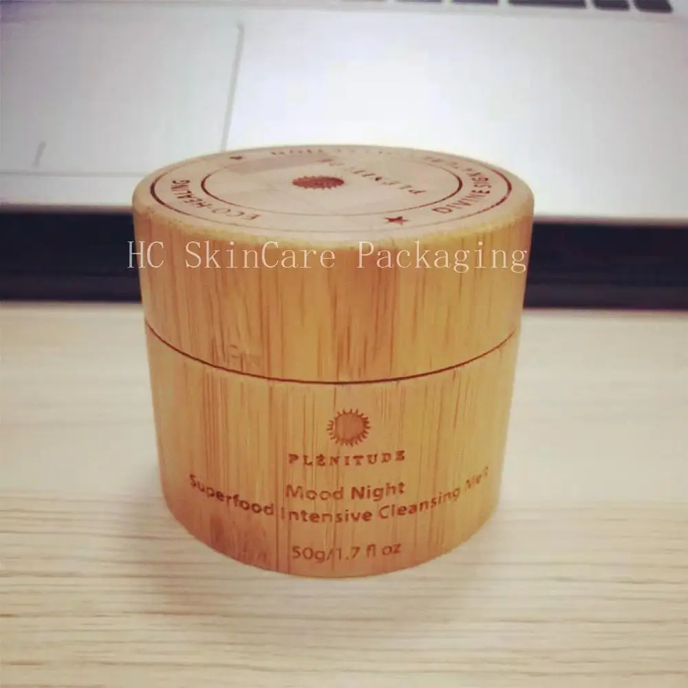 

Wholesale Custom Logo All Bamboo Glass Jar With Lid Eye Cream Cosmetic Natural Bamboo Essence Cream Container SkinCare Packaging