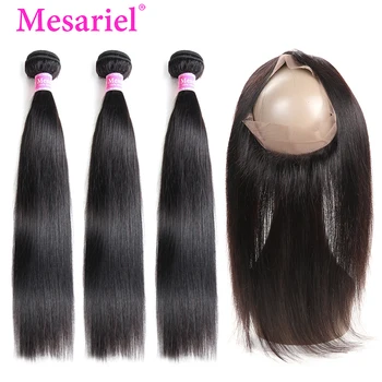 

Mesariel Brazilian Straight Hair Bundles With 360 Lace Frontal Closure Natural Color Remy Hair 3 Bundles With Closure 4Pcs M