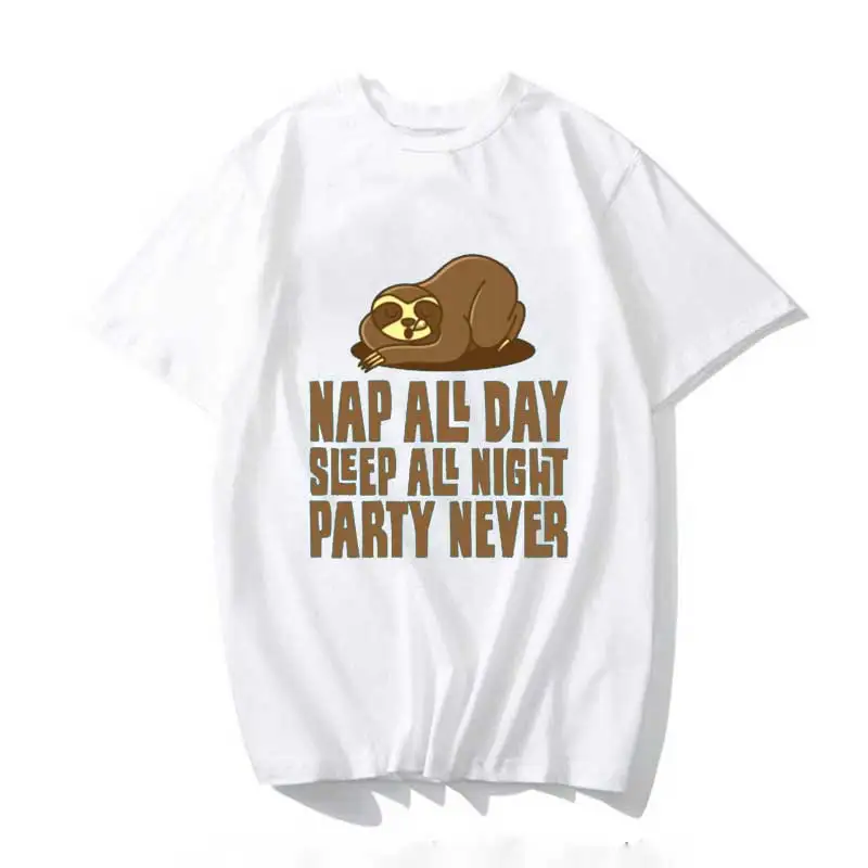 

Sloth Funny Nap All Day with Cute Gift Women Aesthetics Graphic Short Sleeve Cotton Polyester T Shirts Female Camisetas Verano