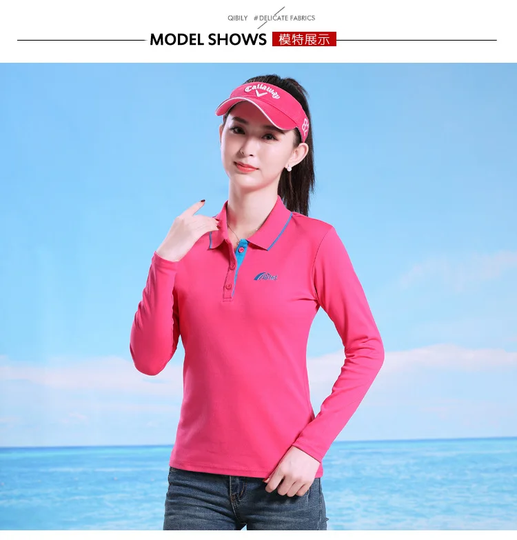 MiiKLN, женские рубашки-поло с длинным рукавом, синий, розовый, красный, хлопок, для женщин, большие размеры, поло, гольф, мода для девушек, поло, женские рубашки для гольфа