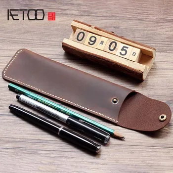 

AETOO Vintage creative pen bag, buckle pen case, portable mini handmade pen bag