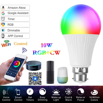 

Smart WiFi Light Bulb RGBW Compatible with Alexa and Google Assistant Dropship AC85-265V LED Lamp Timing Home Lighting