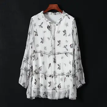 

New 2020 Pure Silk Blouse Women Embroidery Natural Fabric High Quality Shirt White Tops Summer Broken Size Limited Quantities