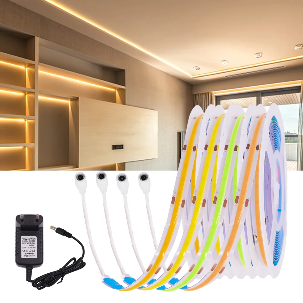 

DC5V COB LED Strip Bedroom Cabinet Light 320 LEDs High Density Flexible FOB Led Lights Tape RA90 Linear Dimmable With Adapter