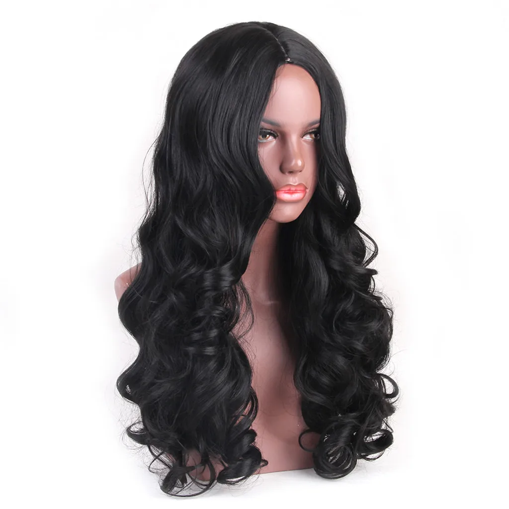 ALAN EATON 2" длинные вьющиеся парики для женщин синтетические волосы чистый черный косплей парик термостойкие женские высокотемпературные волокна