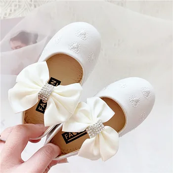 

Girls' Leather Shoes 2020 Spring and Autumn New Style Children Soft-Sole Bow Casual Shoes Little Girl Princess Shoes