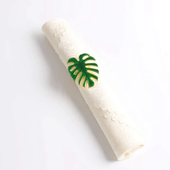 

New A Set of 4 Napkin Rings, Green Leaf Napkin Holder, Can Be Used for Dinner, Wedding, Family Party or Daily Use