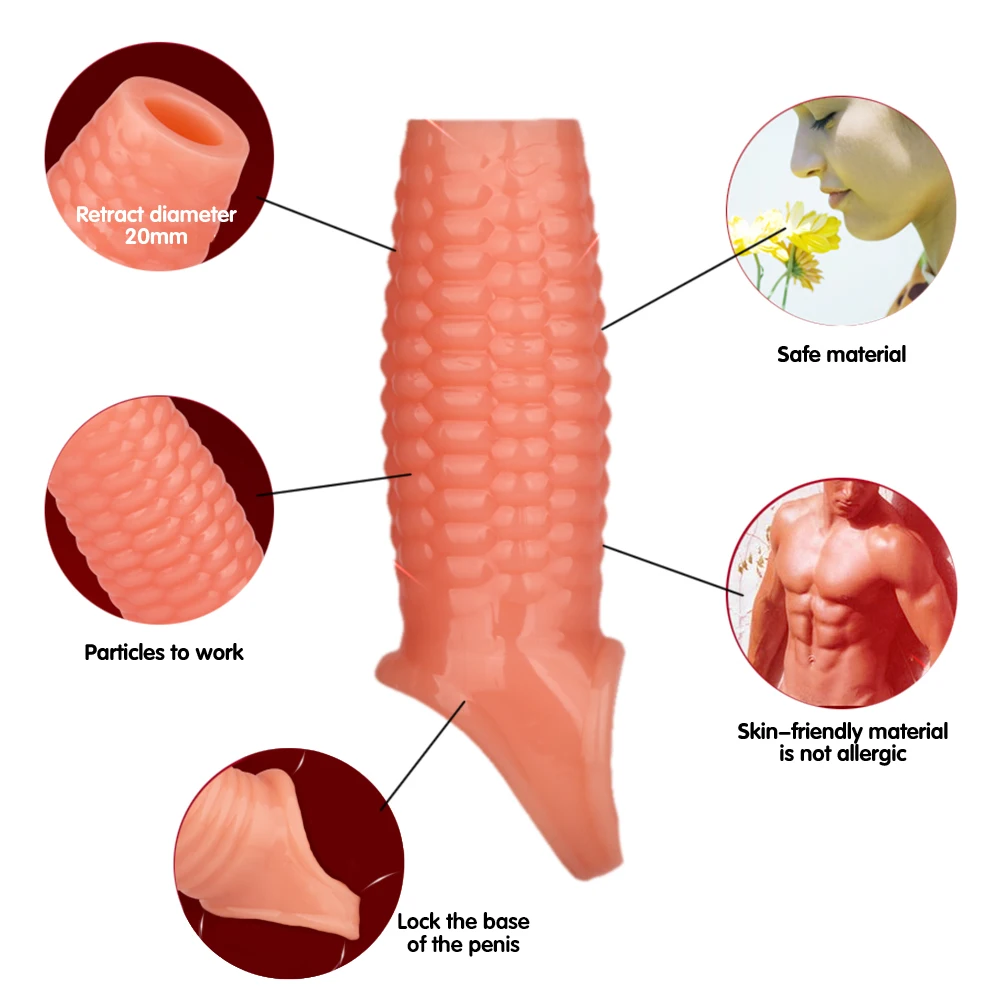 Silicone Reusable Penis Sleeve Flexible Glans Penis Enlarger Extender Delay Ejaculation Cock Ring Sleeve Adult Sex Toys For Men 3