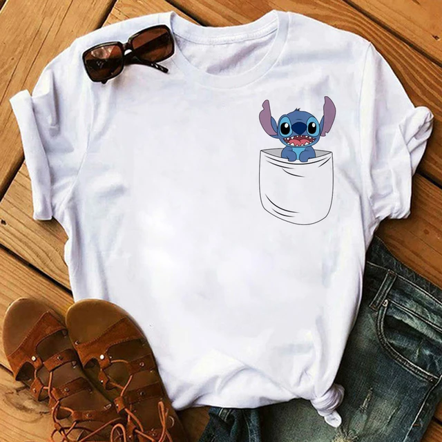 Kawaii Disney Cartoon Stitch T Shirt Men/Women Ohana Lilo Stitch Graphic Tees  Anime Summer Tops Harajuku T-shirt Female 61907