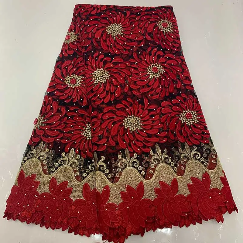 Вышитые кружевные ткани последние нигерийские кружевные ткани высокого качества Свадебные африканские кружевные ткани 5 ярдов LJF03