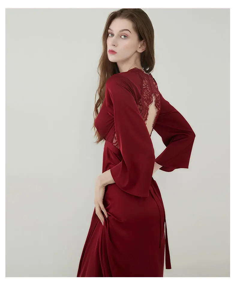 QWEEK Satin Fancy Nightgown Silk Fairy Dress Women Embroidery Lace Sleepwear Vintage Nightie Long Dressing Gown Bride Wedding
