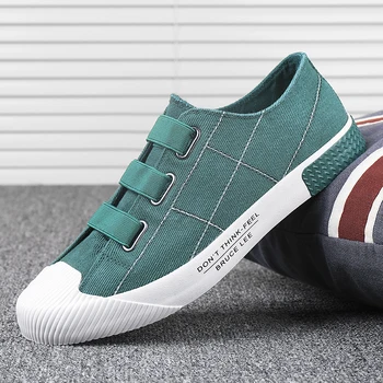

2020 New Canvas Shoes For Men Elastic Band Man Vulcanized Shoes Breathable Canvas Walking Men Shoes Rubber Men Flats Footwear