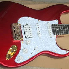 Китайская гитара, заводская, на заказ, новинка, ярко-красная электрогитара, белая накладка, золотая,, 8pai