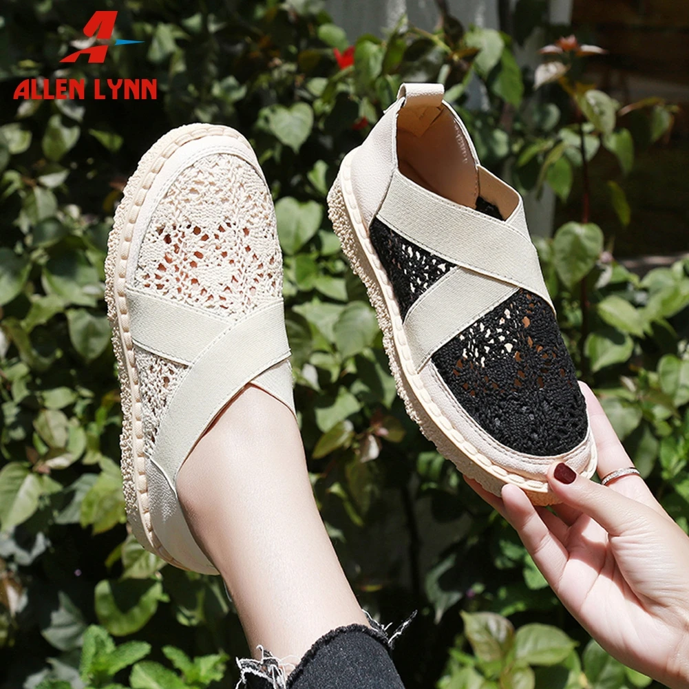 

ALLENLYNN women's Shallow Mesh Flats Shoes Woman Hollow Loafers Shoes Woman Comfort Women's Leisure Shoes Woman