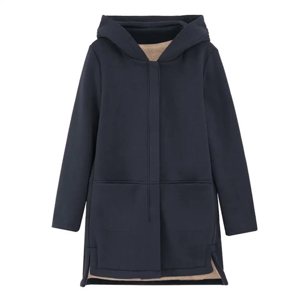 Зимняя куртка женская теплая бархатная однотонная куртка с капюшоном Manteau Femme Winterjas Dames Parka Abrigos Mujer Invierno Kurtka Zimowa - Цвет: Тёмно-синий