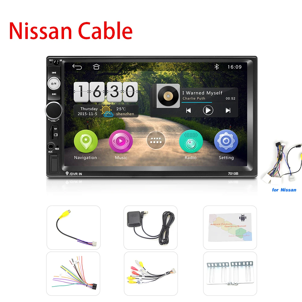 Camecho Android 8,1 " HD автомобильный радиоприемник 2 Din HD 1080P Автомобильный стерео радио универсальный gps Bluetooth Авторадио автомобиля Suppport задняя камера - Цвет: Nissan Cable