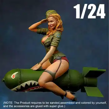 

NEW 1/24 Scale 75mm Female Soldier Salutes Miniatures Modelling Unpainted Assembling Static Figure Resin Model Kits