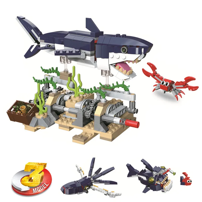 Baratos Creador 3in1 mar profundo animales tiburón y cangrejo bloques de construcción Kit ciudad ladrillos modelo clásico niños juguetes para niños regalo