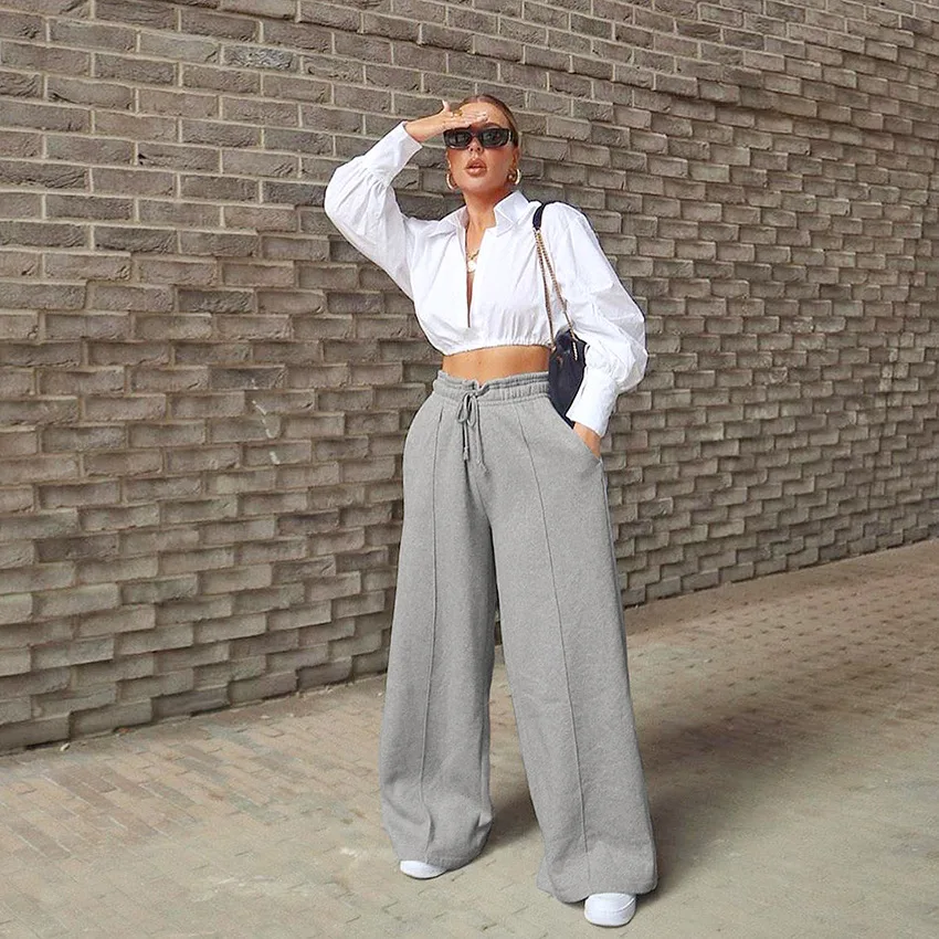 

Y2k Stacked Sweatpants Woman Pants Fashion Loose High Waist Gray Ladies Wide Leg Pants Casual Street Trend Mopping Pants