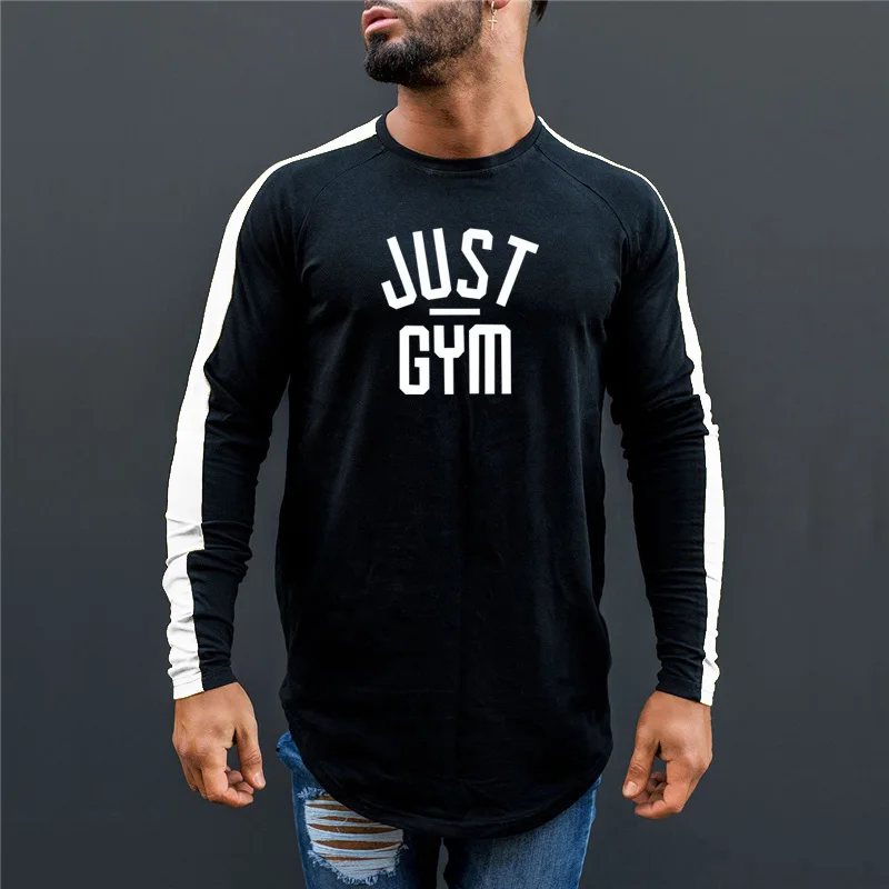 Бренд Muscleguys футболка Мужская хлопковая с длинным рукавом мужские лоскутные