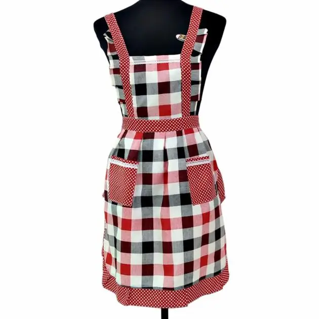 Plaid Print Cooking Kitchen Apron For Woman Lady Chef Waiter Cafe Shop BBQ Hairdresser Cotton Aprons Bibs Kitchen Accessory