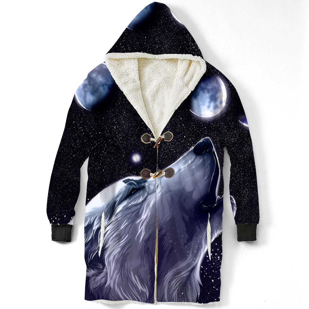 3D принт в виде Волка Луны одеяло с капюшоном теплое Флисовое одеяло с начесом с длинными рукавами, зимний диван носимых пальто куртка на пуговицах с карманами с капюшоном