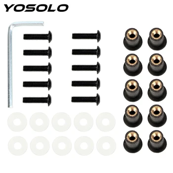 

YOSOLO 10Pcs/set M5 x 15mm Motorbike Windshield Fastener Kit Universal Fairing Screen Fastener Windscreen Nut Bolt Washer Screw