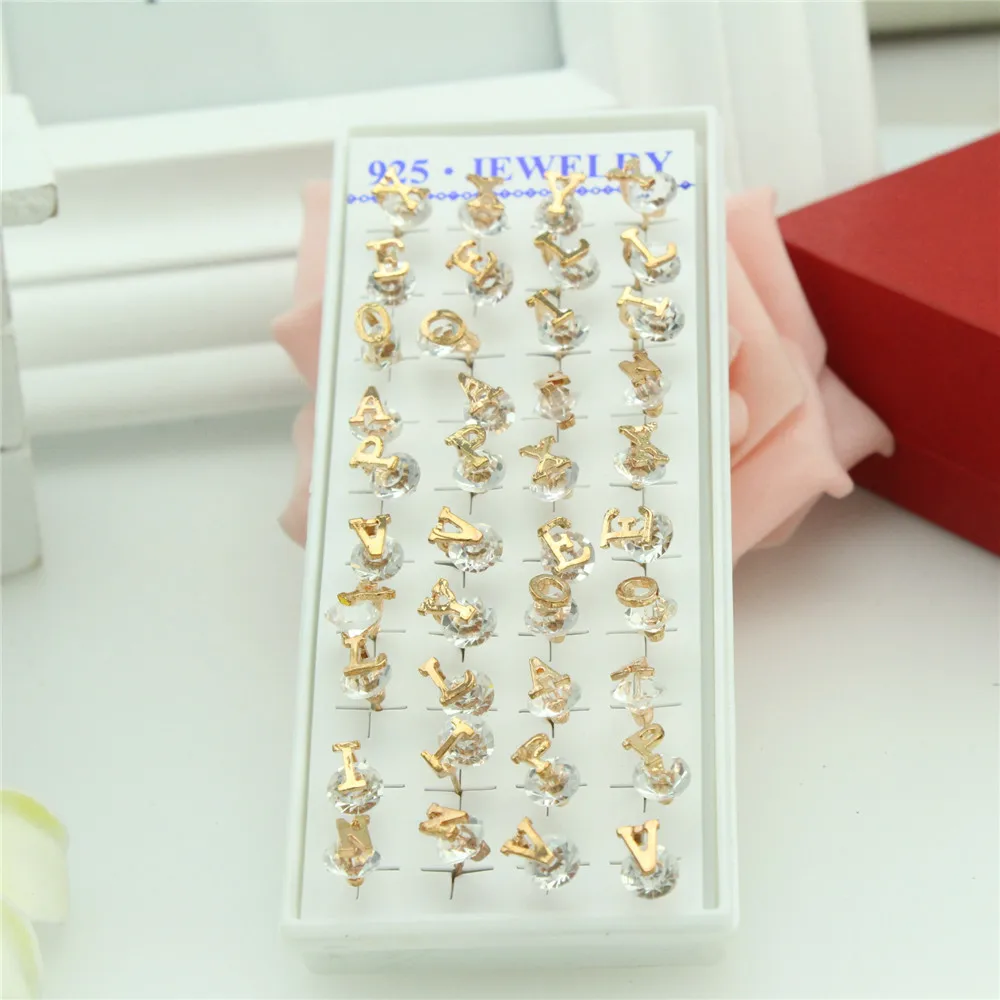 20 Pairs of a Box of New Gold Color Earrings Personality Charm Classic Letters Round Inlaid Crystal Earrings Jewelry