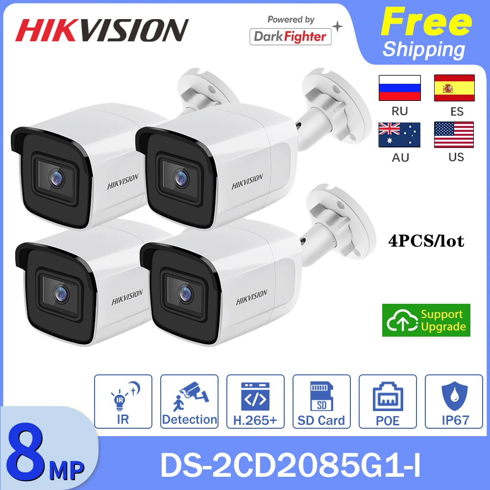 Hikvision 4K Bullet Camera DS-2CD2085G1-I Darkfighter ночное видение H.265 + SD-карта POE 8MP 4PCS Kit | Безопасность