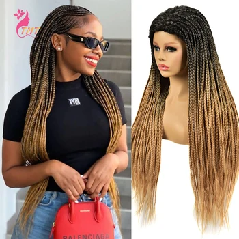 

26Inch Long Wigs Box Braided Wigs For Black Women Long Braids Extensions Wig Synthetic Heat Resistant Fiber Micro Braiding Hair