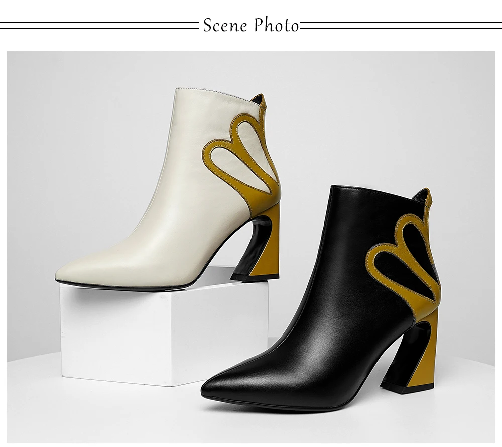 SOPHITINA модной аппликацией Для женщин сапоги высокое качество натуральный мех специальный странный стиль каблука обувь с острым носком ботильоны PO238