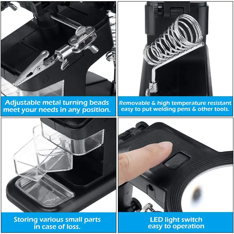 Прочный паяльник станция Подставка Сварка увеличительное зажим для стеклянных зажимов 3 ручные помощи настольная Лупа пайка инструмент для ремонта