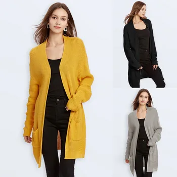 

Autumn And Winter Women's sweater Coat свитер женский cardigan кардиган pocket Long Solid Open Front Loose Sweater Coat #3