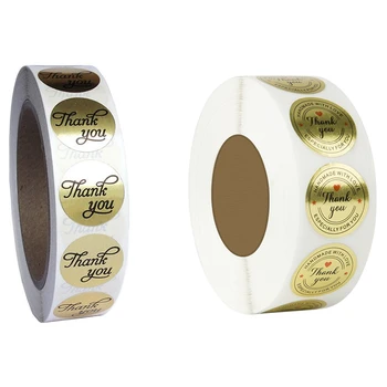 

100 Labels,1 Inch Round Gold Foil Thank You Sticker Labels in Script/Calligraphy Print