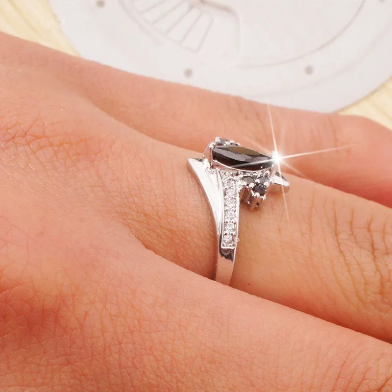 S925 серебро кольцо из обсидиана для женщин Мода овальный черный топаз; драгоценный камень Bizuteria Anillos De 925 кольцо с прорезями ювелирные изделия