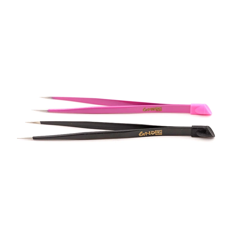 1pc Pink/black High Precision Straight Tweezers Stainless Steel Nail