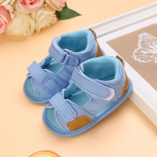 2021 NEW 0-18Months Kids Newborn Baby Boys Fashion Summer Soft Crib Shoes First Walker Anti Slip Sandals Shoes Soft Sole C-333 Blue