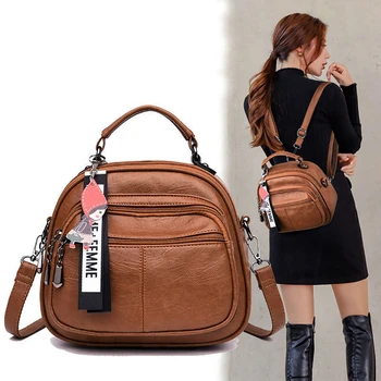 

PU Leather Multifunction Female Shoulder Bag Casual Solid Women's Handbag Travel Shopping Crossbody Bags For Women-Bacpack