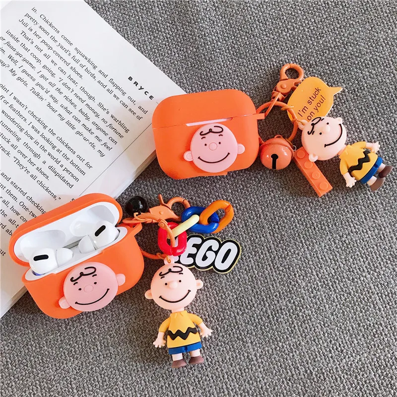Мягкий силиконовый милый корейский мультфильм Peanut Comics Charlie коричневый с ремешком наушники защитный чехол Чехлы для Apple Airpod Pro 3