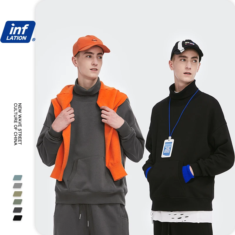 INFLATION Turtleneck Fleece Sweatshirts Men Winter Thick Basic Loose Sweatshirt Men Streetwear Hip Hop Sweatshirt Couple 1317W INFLATION Turtleneck Fleece Sweatshirts Men Winter Thick Basic Loose Sweatshirt Men Streetwear Hip Hop Sweatshirt Couple 1317W